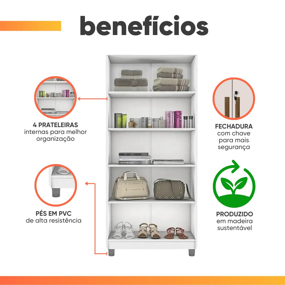 Armário Multiuso 2 Portas com Chave Texas Branco | Amazon.com.br